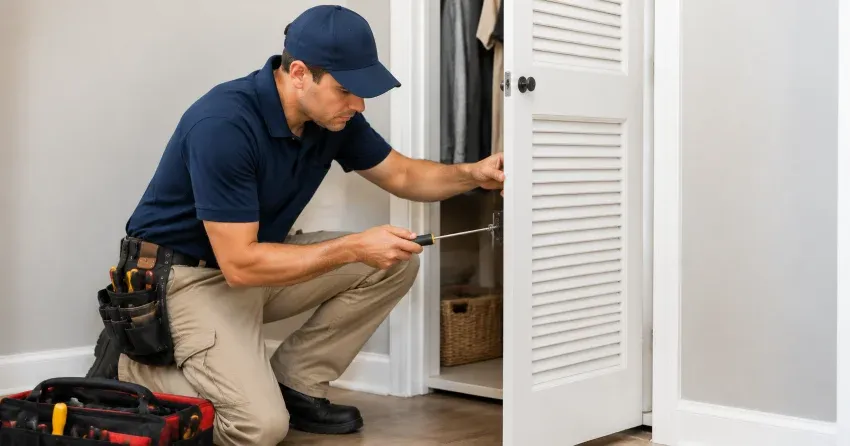 technician repairing doorbell button and wiring in Brampton