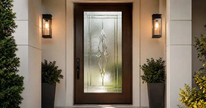decorative frosted glass panel installed in a front door in Heart Lake Estates, Brampton