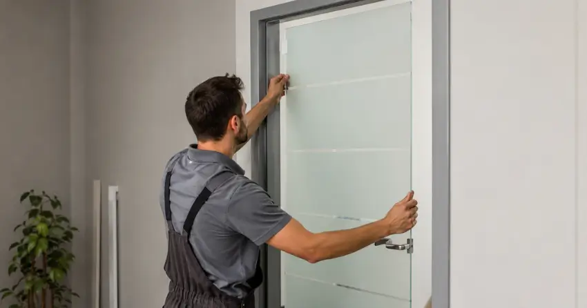 frosted glass interior door panel installation in Central Park, Brampton