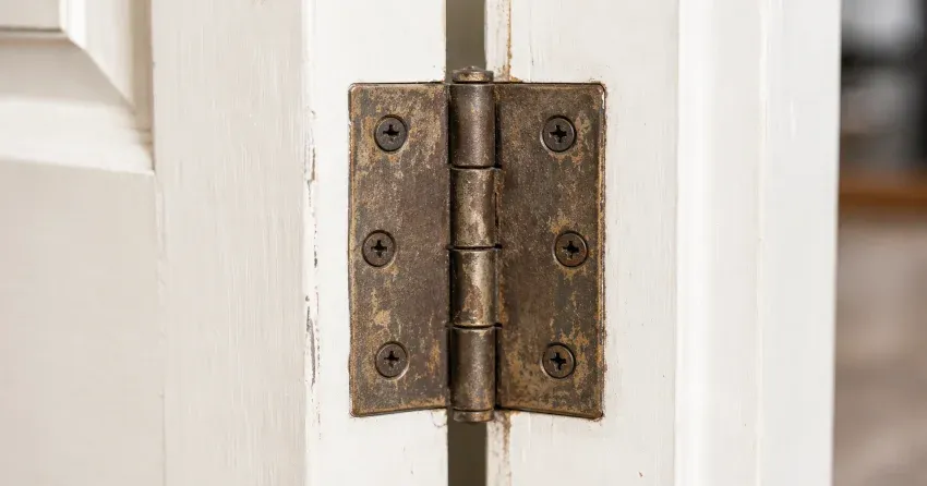 technician adjusting a sagging door hinge in Alloa, Brampton